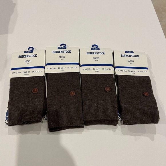 Birkenstock Men's Sock Footbed Brown Melange Size US M12-M14, 4 Pairs NWT